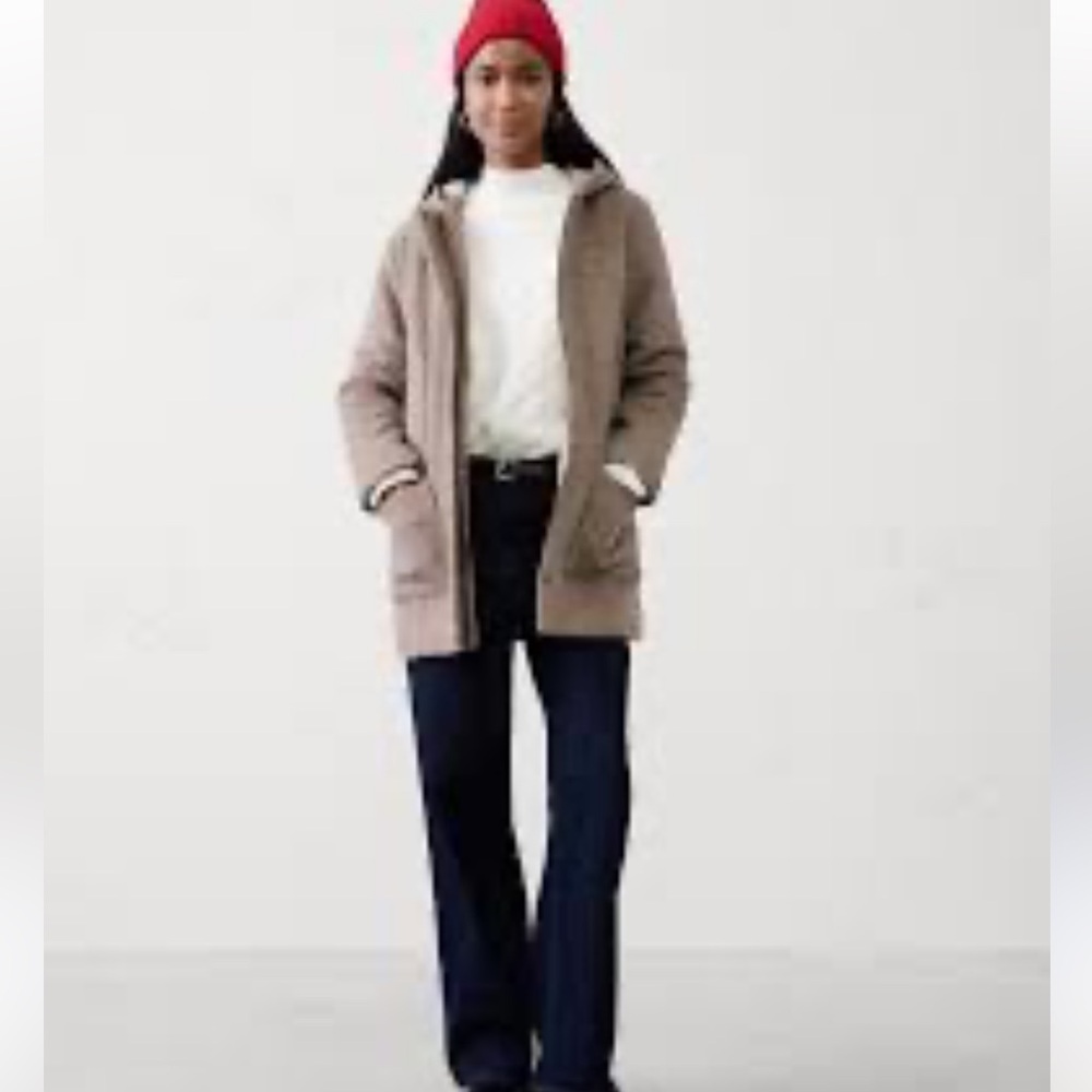 MELTON HOODED JACKET in Taupe Herringbone
